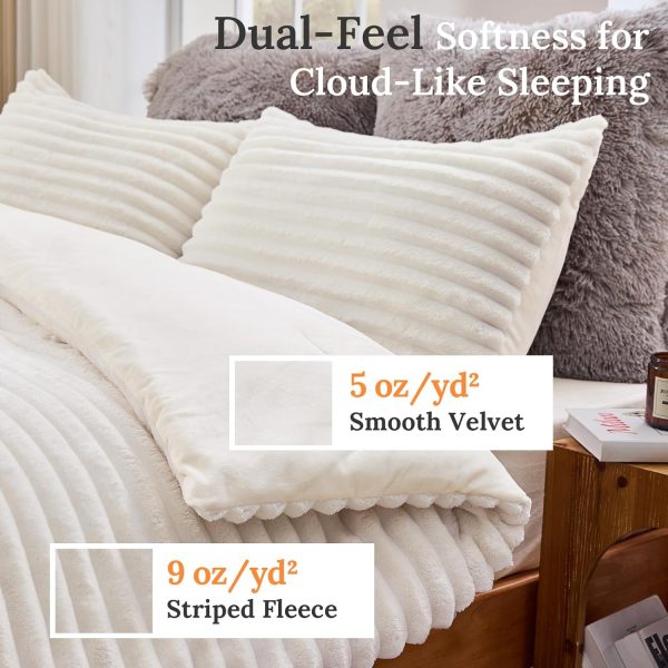 Sasttie Fluffy Queen Comforter Set, 3 PC Soft Fleece Bedding, Cream White | Marshmallow Bedding Set with 2 Pillowcases, Warm & Fuzzy Faux Fur Down Alternative, OEKO-TEX Certified
