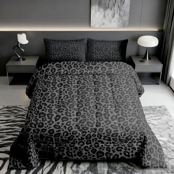 Castle Fairy Leopard Print Comforter Set Queen Size Cheetah Print Super Soft Bedding Set for Women Bedroom Decor,African Wildlife Animal Skin Comforter-3 Pieces,Retro Noble Duvet Insert,Black Grey