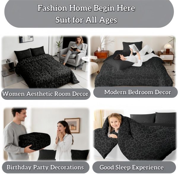 Castle Fairy Leopard Print Comforter Set Queen Size Cheetah Print Super Soft Bedding Set for Women Bedroom Decor,African Wildlife Animal Skin Comforter-3 Pieces,Retro Noble Duvet Insert,Black Grey