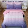 Girls Comforter Set Twin XL/Full Size Colorful Ombre Pink Purple Rainbow Bedding Set Bed in A Bag for Kid Teen Girls 7 PC (1 Comforter, 1 Flat Sheet, 1 Fitted Sheet, 2 Pillow shams, 2 Pillowcases)