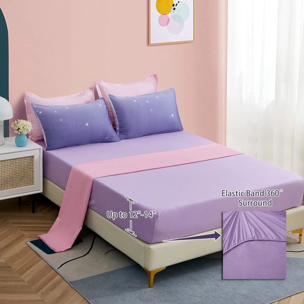 Girls Comforter Set Twin XL/Full Size Colorful Ombre Pink Purple Rainbow Bedding Set Bed in A Bag for Kid Teen Girls 7 PC (1 Comforter, 1 Flat Sheet, 1 Fitted Sheet, 2 Pillow shams, 2 Pillowcases)