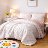 Amazon Basics Kids' Pink Bedding Set, 7-Piece Jacquard Bed-in-a-Bag with Comforter, Fitted Sheet, Flat Sheet, Pillowcases, Pillow Shams, Deep Pocket 16", All-Season, Pink Tufted, Full/Queen