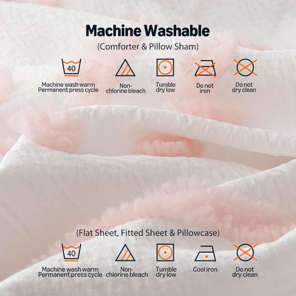 Amazon Basics Kids' Pink Bedding Set, 7-Piece Jacquard Bed-in-a-Bag with Comforter, Fitted Sheet, Flat Sheet, Pillowcases, Pillow Shams, Deep Pocket 16", All-Season, Pink Tufted, Full/Queen