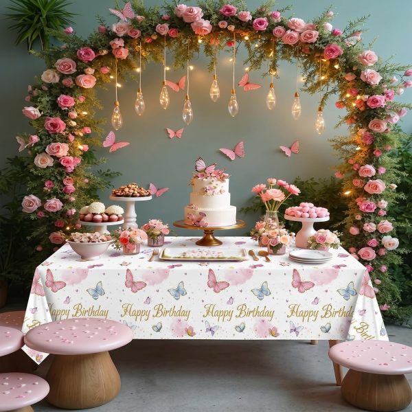 Tiamon 3 Pack Butterfly Happy Birthday Tablecloth Butterfly Party Decorations 108 x 54 Inch Watercolor Plastic Waterproof Table Covers Rectangular Disposable Decor for Girl Party Baby Shower