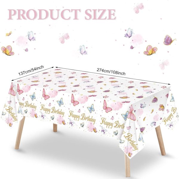 Tiamon 3 Pack Butterfly Happy Birthday Tablecloth Butterfly Party Decorations 108 x 54 Inch Watercolor Plastic Waterproof Table Covers Rectangular Disposable Decor for Girl Party Baby Shower