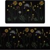 Rempry Colorful Floral Kitchen Mat for Floor, Non Slip Kitchen Rugs and Mat Set of 2, Waterproof Cushioned Anti Fatigue Kitchen Mat, 17"x47"+17"x29", Black