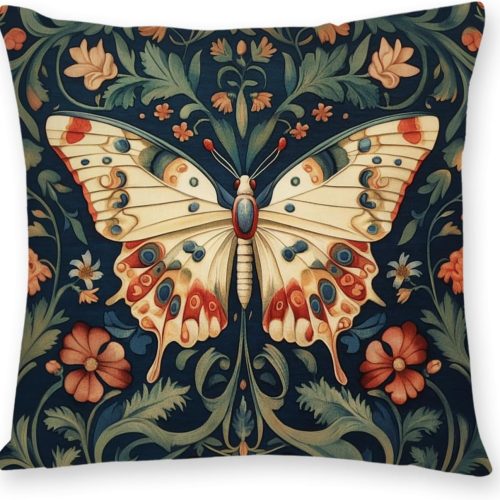 CTSEV-AP-1503_1 William Morris Abstract Vintage Floral Velvet Butterfly Design Throw Pillow Covers Home Decor, Retro Art Decor Pillowcase Cushion Cover for Bed Sofa Living Room, Square 18x18inch (Beige-Butterfly)