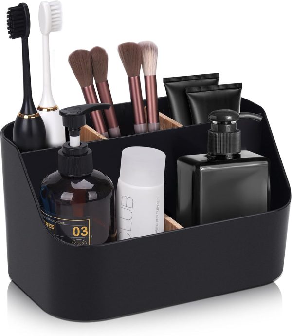 CTSEV-AP-153_1 Ayswupt Electric Toothbrush Holders for Bathrooms,Black Tooth Brushing Holder,Toothpaste Organizer with Dividers,Bathroom Countertop Accessories Storage,Toothbrush Stand for Vanity Office Sink
