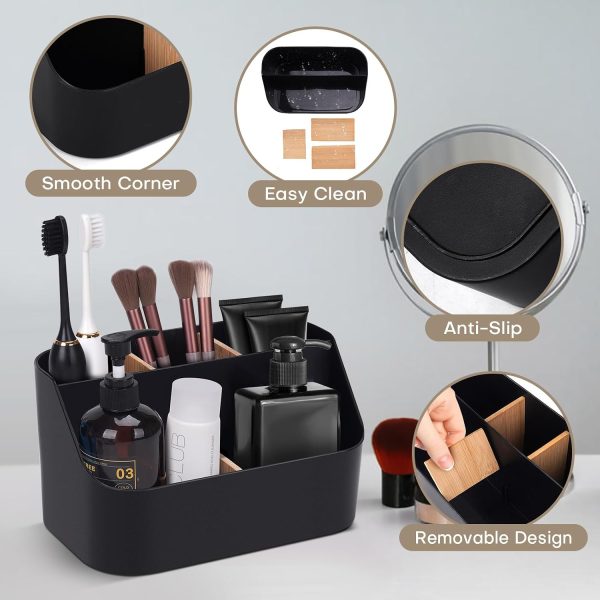 CTSEV-AP-153_2 Ayswupt Electric Toothbrush Holders for Bathrooms,Black Tooth Brushing Holder,Toothpaste Organizer with Dividers,Bathroom Countertop Accessories Storage,Toothbrush Stand for Vanity Office Sink