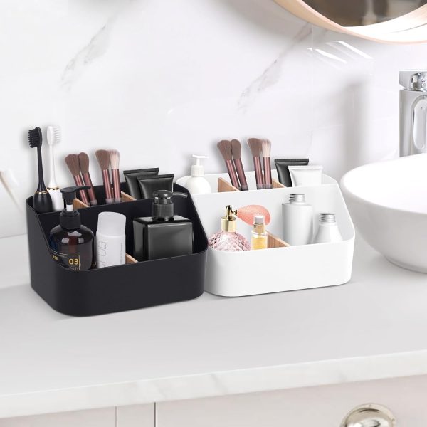 CTSEV-AP-153_4 Ayswupt Electric Toothbrush Holders for Bathrooms,Black Tooth Brushing Holder,Toothpaste Organizer with Dividers,Bathroom Countertop Accessories Storage,Toothbrush Stand for Vanity Office Sink