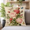 Vintage Rose Flower Pillow Covers Spring Summer Butterfly Floral Throw Pillow Covers 18x18 Set of 2 Rustic Rose Farmhouse Pillow Case Retro French Script Cushion Case for Sofa Bed