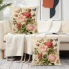 Vintage Rose Flower Pillow Covers Spring Summer Butterfly Floral Throw Pillow Covers 18x18 Set of 2 Rustic Rose Farmhouse Pillow Case Retro French Script Cushion Case for Sofa Bed