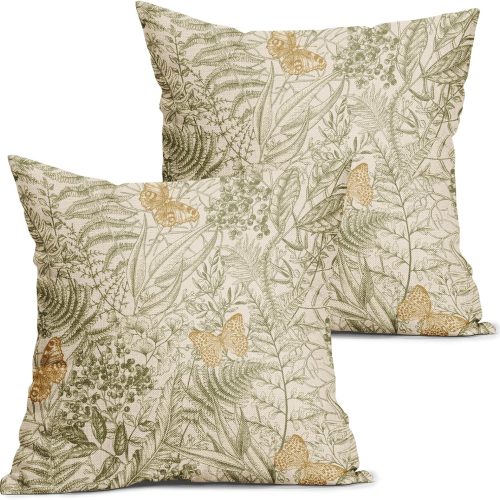Spring Summer Leaf Pillow Covers Green Leaves Butterfly Decorative Pillow Cases Vintage Ferns Plant Throw Pillows 18X18 Inch Set of 2 Seasonal Farmhouse Home Decor for Sofa Couch Outdoor