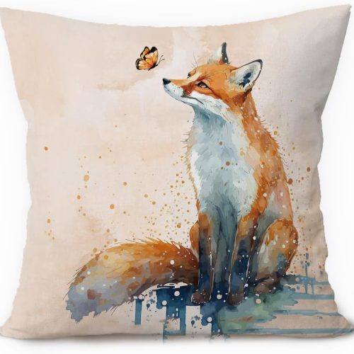 Fox Decor Pillow Cover 18x18, Watercolor Fox Animal Butterfly Decorative Throw Pillow Case for Bedroom Living Room Home