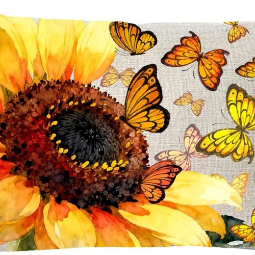 Ramirar Ink Painting Watercolor Yellow Orange Butterflies Sunflower Summer Decorative Lumbar Throw Pillow Cover Case Home Living Room Bed Sofa Car Cotton Linen Rectangular 12 x 20 Inches