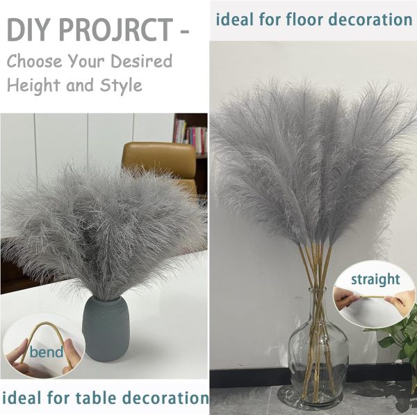 38" 10 Stems Faux Pampas Grass Decor Grey Tall Pampas Grass for Floor Vase | Artificial Pampas Grass Fluffy Pompas Floral Arrangement and Vase Filler for Boho Home Wedding Mothers Day Decoration