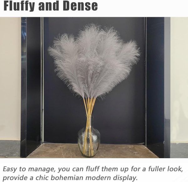 38" 10 Stems Faux Pampas Grass Decor Grey Tall Pampas Grass for Floor Vase | Artificial Pampas Grass Fluffy Pompas Floral Arrangement and Vase Filler for Boho Home Wedding Mothers Day Decoration