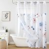 CTSEV-AP-1755_1 QiyI Flower Shower Curtain with Snap in Fabric Liner, Blue Watercolor Floral Cloth Bath Curtains, No Hook Shower Curtains with Mesh Top Window, Fabric Waterproof Bathroom Curtain Set, 72 x 75 Inch