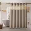 Inhousolu No Hook Shower Curtain with Snap-in Fabric Liner, Waffle Weave 230 GSM Polyester, Weighted Hem, Water Repellent Washable, Mesh Top Window 72" W x 72" L Beige