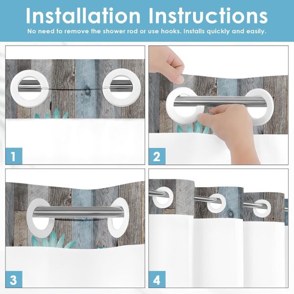 No Hook Shower Curtain with Snap in Liner 71x74 Inch Teal Daisy