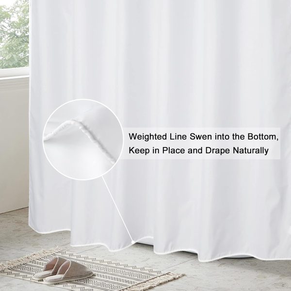EurCross Extra Long Fabric Shower Curtain Liner 84 inches Long Length, Light in Machine Washable Water-Repellent Solid White Shower Curtain Liner for Bathroom 72 x 84inch