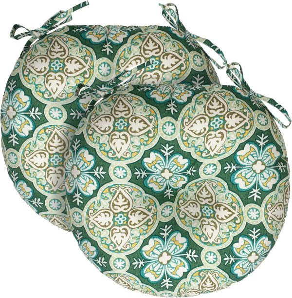 CTSEV-AP-2278_1 Outdoor Round Bistro Chair Cushions Set of 2, 15x15x4Inch-Green Medal | Round Outdoor Chair Cushions for Patio Furniture, Water-Resistant, Patio Tufted Chair Pads for Home Garden