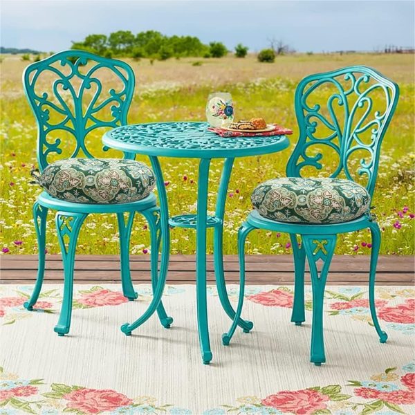 CTSEV-AP-2278_2 Outdoor Round Bistro Chair Cushions Set of 2, 15x15x4Inch-Green Medal | Round Outdoor Chair Cushions for Patio Furniture, Water-Resistant, Patio Tufted Chair Pads for Home Garden