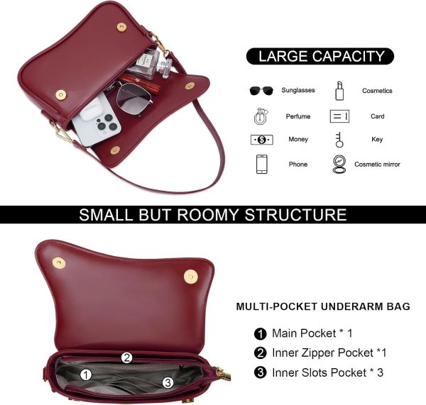 KKXIU Shoulder Bag for Women Small Hobo Handbags Cute Mini Clutch Purses | Classic Trendy Retro Underarm Crossbody Bag with Detachable Straps, Zipper Closure