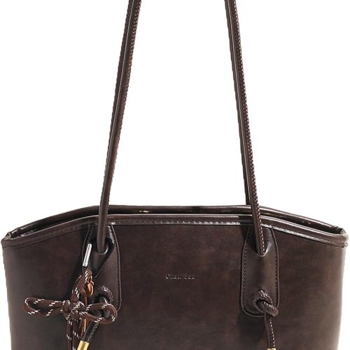 CTSEV-AP-391_1 Shoulder Bag for Women Brown Purse Vintage Leather Shoulder Handbag Trendy Everyday Purse with Pendant