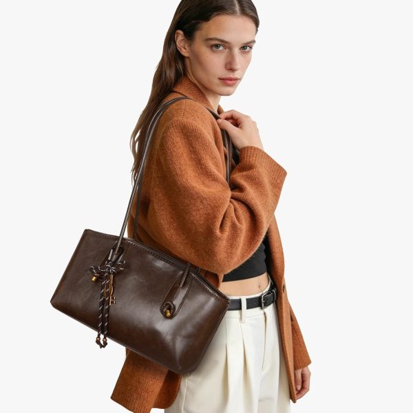 CTSEV-AP-391_2 Shoulder Bag for Women Brown Purse Vintage Leather Shoulder Handbag Trendy Everyday Purse with Pendant