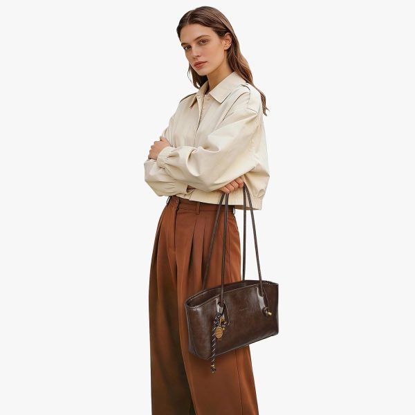 CTSEV-AP-391_3 Shoulder Bag for Women Brown Purse Vintage Leather Shoulder Handbag Trendy Everyday Purse with Pendant