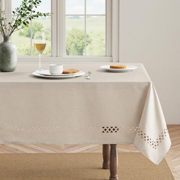 MIULEE Beige Rectangle Tablecloth with Decorative Cutouts 52x70 Inch | Waterproof Stain Resistant & Shrink-Proof Table Cloth, Farmhouse Style, for Dining Wedding Kitchen Party Outdoor