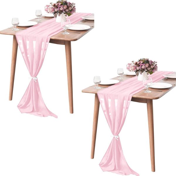 Pufogu 2 Pack 10Ft Light Pink Chiffon Table Runner Sheer 29x120 Inch | Blushing Pink Runner, Boho Romantic Wedding Decor Bridal & Baby Shower Birthday Rustic Party Decoration