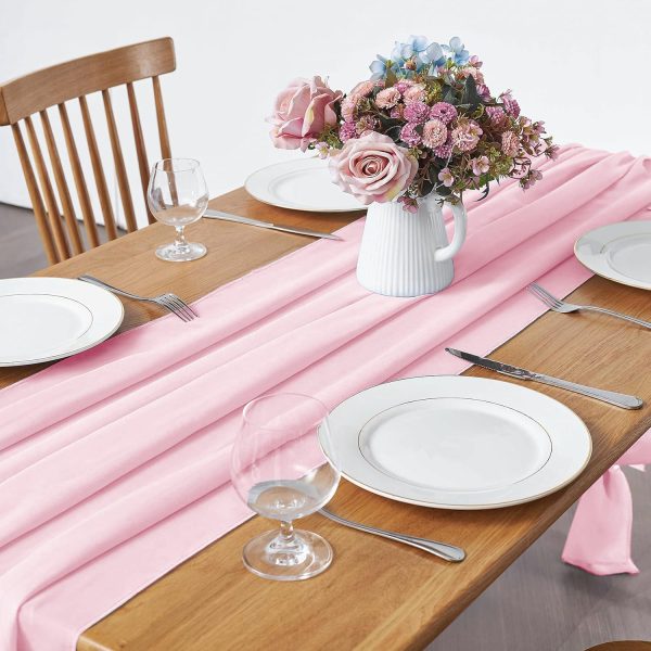 Pufogu 2 Pack 10Ft Light Pink Chiffon Table Runner Sheer 29x120 Inch | Blushing Pink Runner, Boho Romantic Wedding Decor Bridal & Baby Shower Birthday Rustic Party Decoration