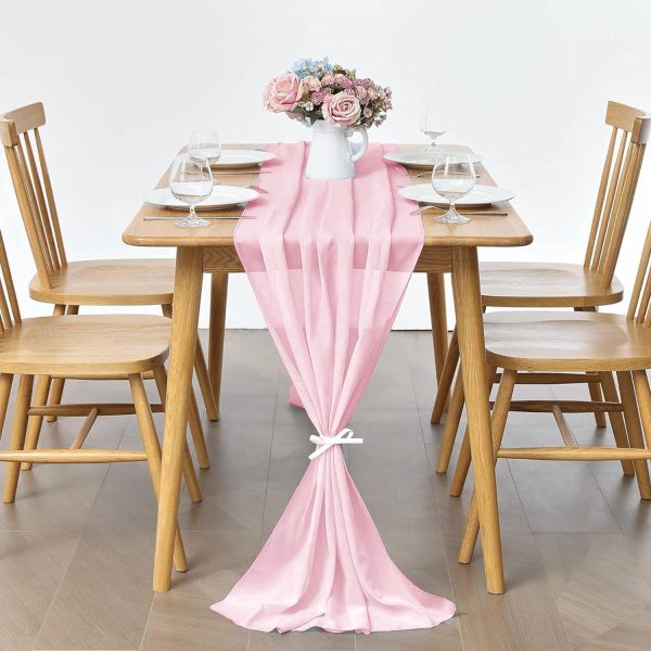 Pufogu 2 Pack 10Ft Light Pink Chiffon Table Runner Sheer 29x120 Inch | Blushing Pink Runner, Boho Romantic Wedding Decor Bridal & Baby Shower Birthday Rustic Party Decoration