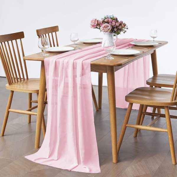 Pufogu 2 Pack 10Ft Light Pink Chiffon Table Runner Sheer 29x120 Inch | Blushing Pink Runner, Boho Romantic Wedding Decor Bridal & Baby Shower Birthday Rustic Party Decoration