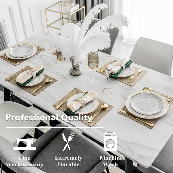 CTSEV-AP-853_3 Home Brilliant Linen Placemats Set of 4 Heat Resistant Dining Table Cloth Place Mats Kitchen Table Mats Placemats Table Decor, Natural Linen