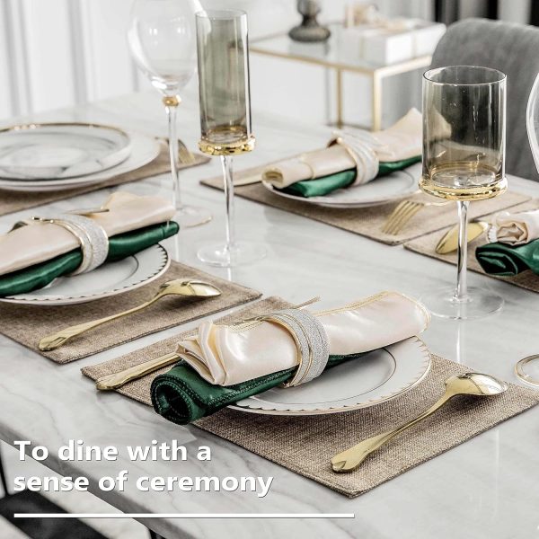 CTSEV-AP-853_4 Home Brilliant Linen Placemats Set of 4 Heat Resistant Dining Table Cloth Place Mats Kitchen Table Mats Placemats Table Decor, Natural Linen