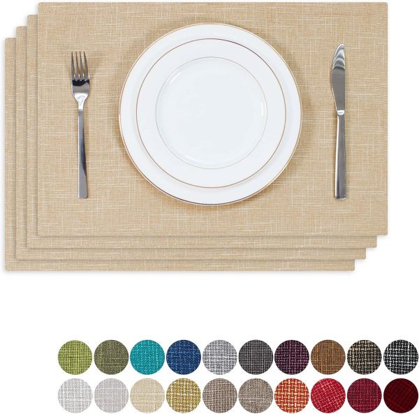 CTSEV-AP-895_1 Kevin Textile Burlap Linen Placemats Set of 4 Heat Resistant Dining Table Place Mats Washable Kitchen Table Mats, 13 x19 inches, Cream Beige