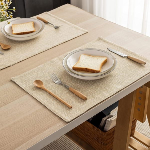 CTSEV-AP-895_3 Kevin Textile Burlap Linen Placemats Set of 4 Heat Resistant Dining Table Place Mats Washable Kitchen Table Mats, 13 x19 inches, Cream Beige