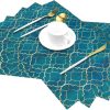 Blue Teal and Gold Modern Placemats Set of 4, Retro Table Mats Washable Heat Resistant Non-Slip for Kitchen Dinner Holiday Party Farmhouse Home Decor, Linen 12"x18"