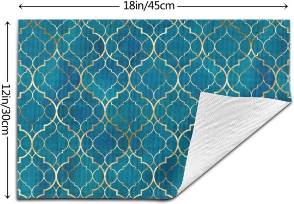 Blue Teal and Gold Modern Placemats Set of 4, Retro Table Mats Washable Heat Resistant Non-Slip for Kitchen Dinner Holiday Party Farmhouse Home Decor, Linen 12"x18"