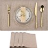SLKQG Faux Linen Placemats Set of 4, Heat Resistant Washable Double Layer Cloth Place Mats for Dining Table, Wrinkle Resistant Linen Textured Farmhouse Kitchen Decor (4, Natural Linen)