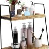 Dorhors Bathroom Counter Organizer,Vanity Countertop Storage Shelf | 2 Tier Rustic Brown Counter Storage for Bathroom Kitchen,Dresser,Wood Standing Rack for Skincare,Perfume,Makeup