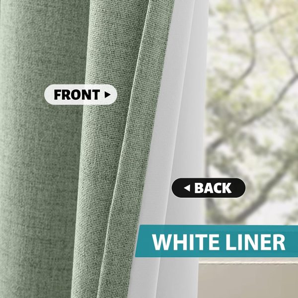 SimpleHome Light Sage Green Linen Curtains for Living Room,84 Inch 2 Panels | Curtains for Bedroom,100% Blackout Faux Linen Textured Curtains,Living Room Curtains Grommet Solid with White Liner,52W x 84L