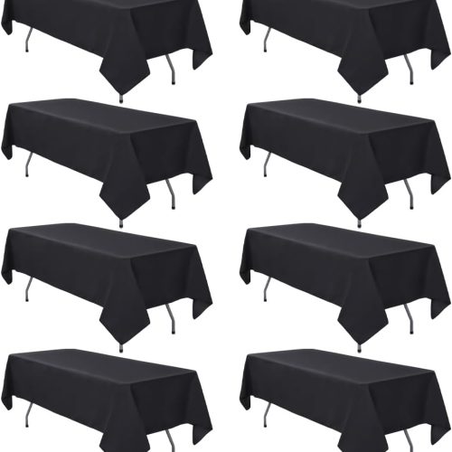 CTSEV-AP-S83758_1 8 Pack Black Tablecloth 60 x 102 Inch Polyester Table Cloth for 6 Foot Rectangle Tables, Wrinkle Resistant Washable Decorative Fabric Table Covers for Wedding Party Banquet Buffet and Camping