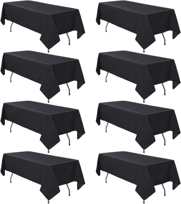 8 Pack Black Tablecloth 60 x 102 Inch Polyester Table Cloth for 6 Foot Rectangle Tables, Wrinkle Resistant Washable Decorative Fabric Table Covers for Wedding Party Banquet Buffet and Camping