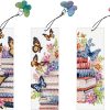 Pearl 5D DIY Butterfly Floral Book Stack Acrylic Bookmarks, 3 Pack | Special Shaped Pearl Rhinestone 3 Pack DIY Bookmark, Butterfly Tassel, Vivid Floral Stack Book Decor for Adult Book Lovers