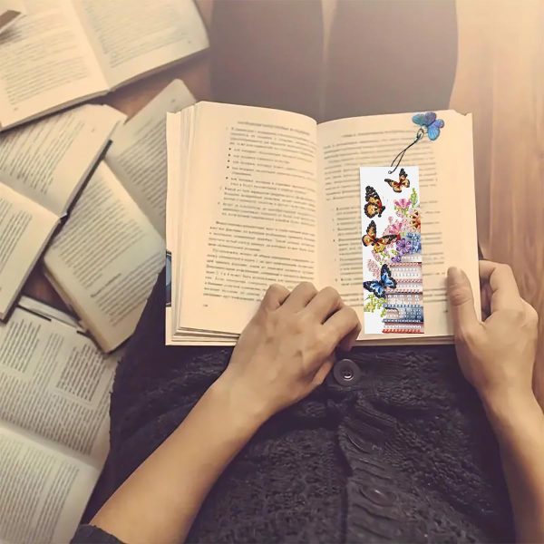 Pearl 5D DIY Butterfly Floral Book Stack Acrylic Bookmarks, 3 Pack | Special Shaped Pearl Rhinestone 3 Pack DIY Bookmark, Butterfly Tassel, Vivid Floral Stack Book Decor for Adult Book Lovers