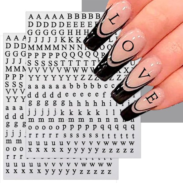 IDDFEVE 8 Sheets Letter Nail Art Stickers - 3D English Alphabet Nail Decals for DIY Metallic Gold Silver Acrylic Manicure Holographic Nail Decorations
